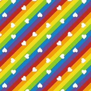 diagonal rainbow stripes with hearts | small