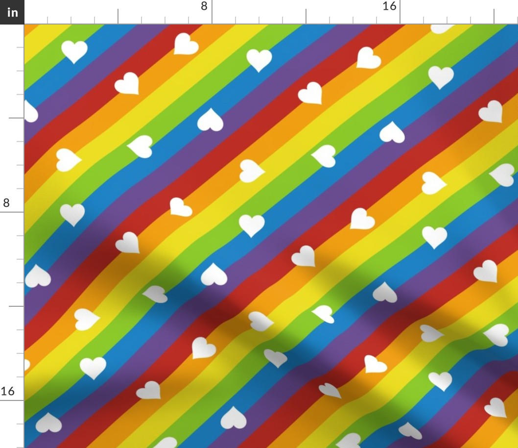 diagonal rainbow stripes with hearts | small