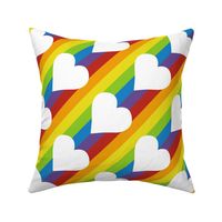 diagonal rainbow stripes with white hearts | small
