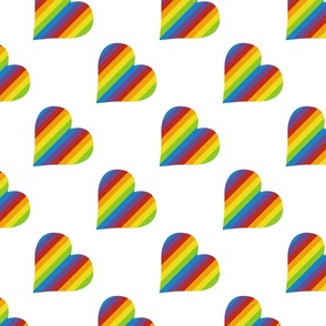 diagonal rainbow hearts on white | small