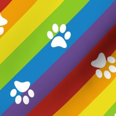 diagonal rainbow stripes with paw prints | medium