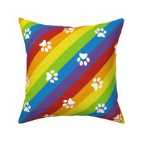 diagonal rainbow stripes with paw prints | medium