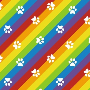 diagonal rainbow stripes with paw prints | medium