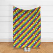 diagonal rainbow stripes with white bones | medium