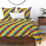 diagonal rainbow stripes with white bones | medium