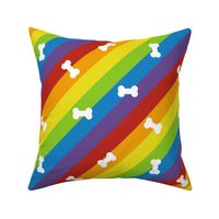 diagonal rainbow stripes with white bones | medium