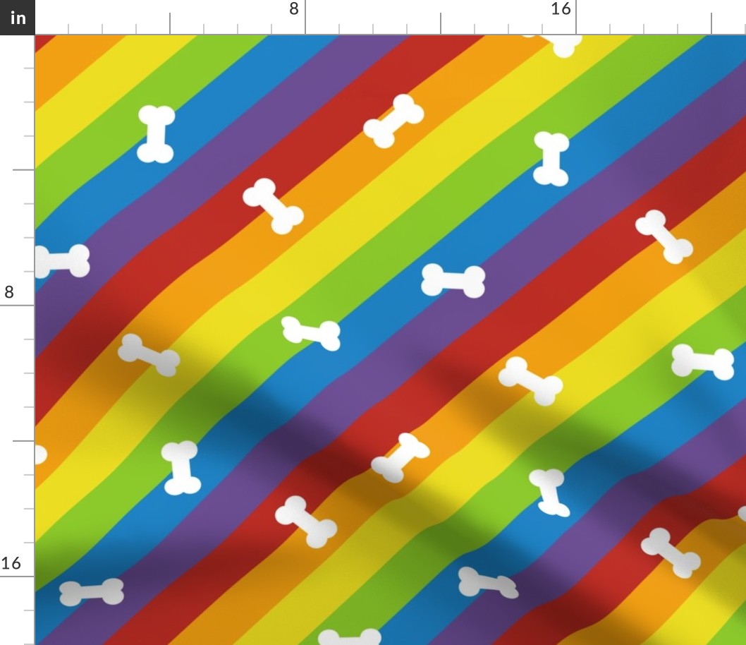 diagonal rainbow stripes with white bones | medium