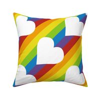 diagonal rainbow stripes with white hearts | medium