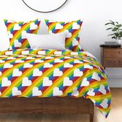 diagonal rainbow stripes with white hearts | medium