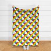 diagonal rainbow stripes with white hearts | medium