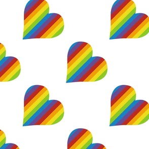 diagonal hearts with rainbow stripes on white | medium