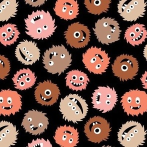 Quirky monsters - kids toys vintage seventies palette blush rust brown on black 