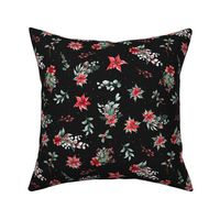 Vintage Christmas Floral black holiday poinsettia floral everygreen retro holiday flower