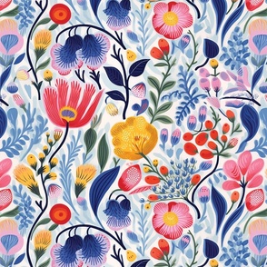 Eliza - Bright Blue, Pink, and Yellow Floral Pattern