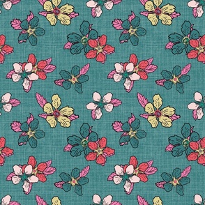 (S) Teal, Red-Pink and Pink Wild Forget Me Not Flowers