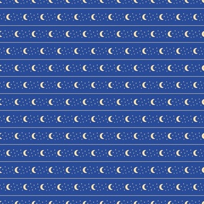 Celestial Crescent Moon and Stars Horizontal Stripe - Cobalt Blue and Light Yellow - Small Scale - Fantasy Wizard Design for Halloween