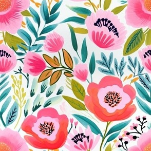 Willow - Pink, Green, and Blue Graphic Floral Pattern
