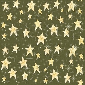 Cozy Stars and Starbursts, Pale Yellow on Green
