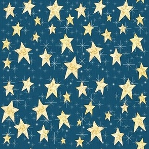  Cozy Stars and Starbursts, Pale Yellow on Midnight Blue