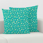 Cozy Stars and Starbursts, Pale Yellow on Teal Blue Green
