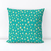 Cozy Stars and Starbursts, Pale Yellow on Teal Blue Green