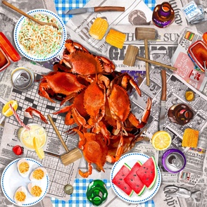 Watercolor Crab Feast (Life Size, Jumbo Scale)