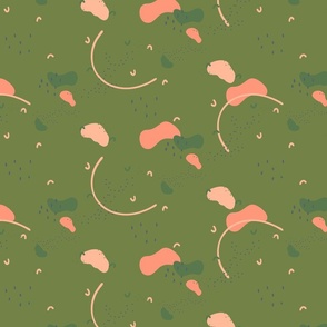 Abstract Shape Parade in Green and Peach in Small Scale