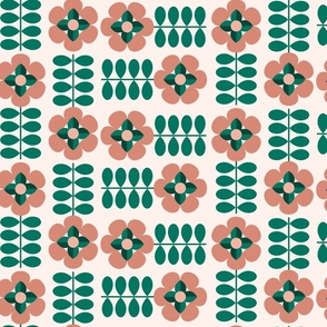 Geometric flowers - Non directional - green, blush, pink and off white