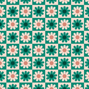 Checkered board with flowers - Green and pink