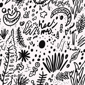 Monochrome Bloom Doodles: Abstract Floral Whimsy