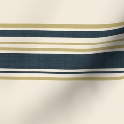 Vintage Linen Stripes: Mid Century Modern Geometric Design in Navy and Ecru