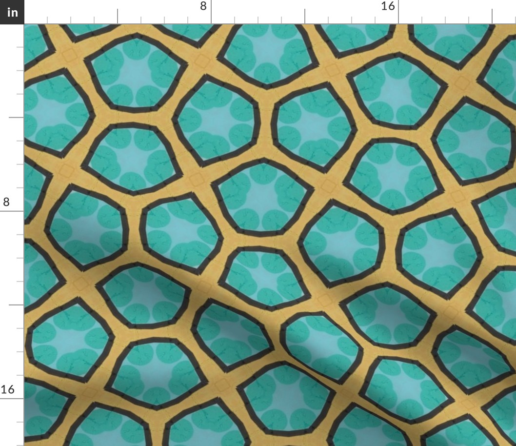 Dinosaur Scales in Teal on Yellow - Large