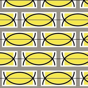 Mid Century Abstract - Retro Modern Grid - Lattice - Tiles - Yellow and Grey