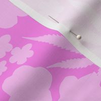 Heart California Big Retro Tropical Hot Pink Cannabis Leaf And Pastel Flowers Mid-Century Modern Ditzy Hippy 90’s Beach Floral Botanical Surf Skate Street Style Repeat Pattern