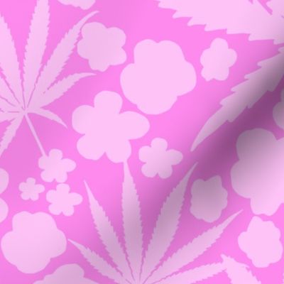 Heart California Big Retro Tropical Hot Pink Cannabis Leaf And Pastel Flowers Mid-Century Modern Ditzy Hippy 90’s Beach Floral Botanical Surf Skate Street Style Repeat Pattern