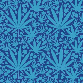 Heart California Mini Retro Tropical Sapphire And Baby Blue Cannabis Leaf And Flowers Modern Ditzy Hippy 90’s Beach Floral Botanical Tangerine Surf Skate Street Style Summer Repeat Pattern