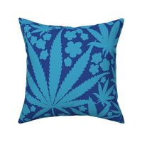 Heart California Retro Tropical Sapphire And Baby Blue Cannabis Leaf And Flowers Modern Ditzy Hippy 90’s Beach Floral Botanical Tangerine Surf Skate Street Style Summer Repeat Pattern