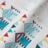 beach huts and bunting