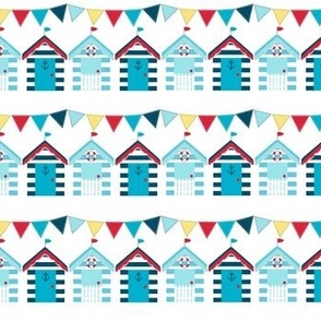 beach huts and bunting