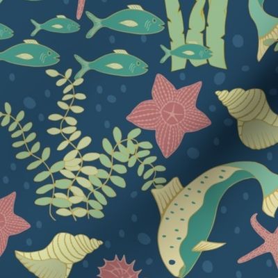 Ocean Dance - Underwater Fish, Seaweed, Shells and Seahorse
