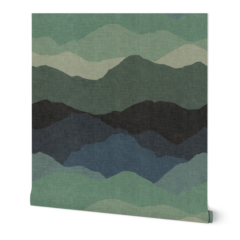Abstract Mountain Landscape with dark teal to green ombre effect