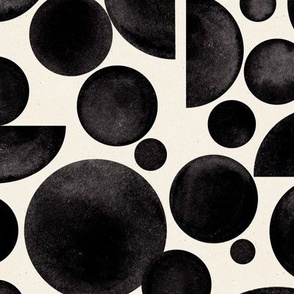 Large Scale // Hand-painted Black and White Geometric Circles and Half-Circle Shapes