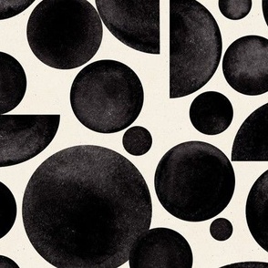 Larger Scale // Hand-painted Black and White Geometric Circles and Half-Circle Shapes