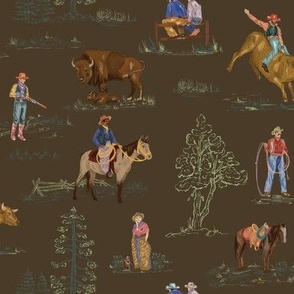 Cheyenne in Tobacco; Cowboy, Cowgirl, Toile, Buffalo