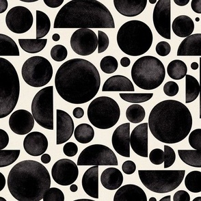 Medium Scale // Hand-painted Black and White Geometric Circles and Half-Circle Shapes