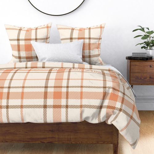 Warm Earth Tones Brown Pumpkin Orange Check Plaid Tartan Large Scale 24in Repeat