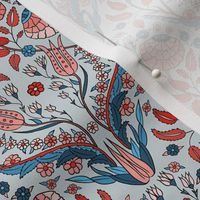 Turkish Floral Damask in pink, coral, blue, gray, 6"  