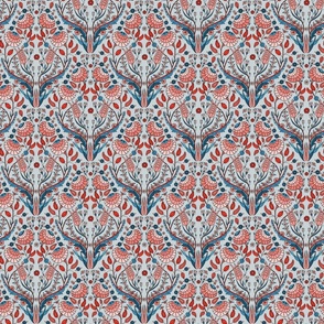 Turkish Floral Damask in pink, coral, blue, gray, 6"  