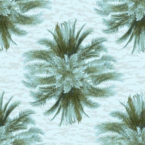Medium Palms Over Water Coastal Wallpaper Decor in Calming Blue
