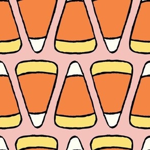 Large Geometric Cartoon Candy Corn in Soft Pink, Orange, and Yellow for Halloween